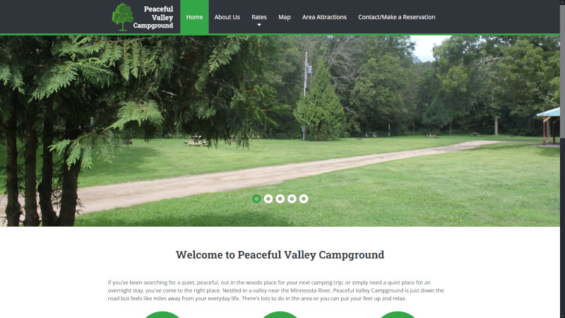 Peaceful Valley Campground website screenshot